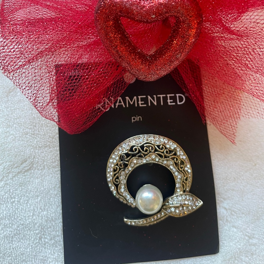 Beautifully Ornamented Faux Pearl & CZ Brooch